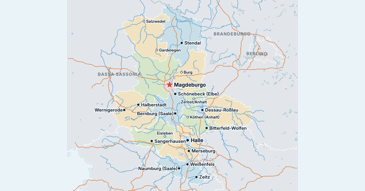 Mappa della Sassonia-Anhalt con le città più grandi