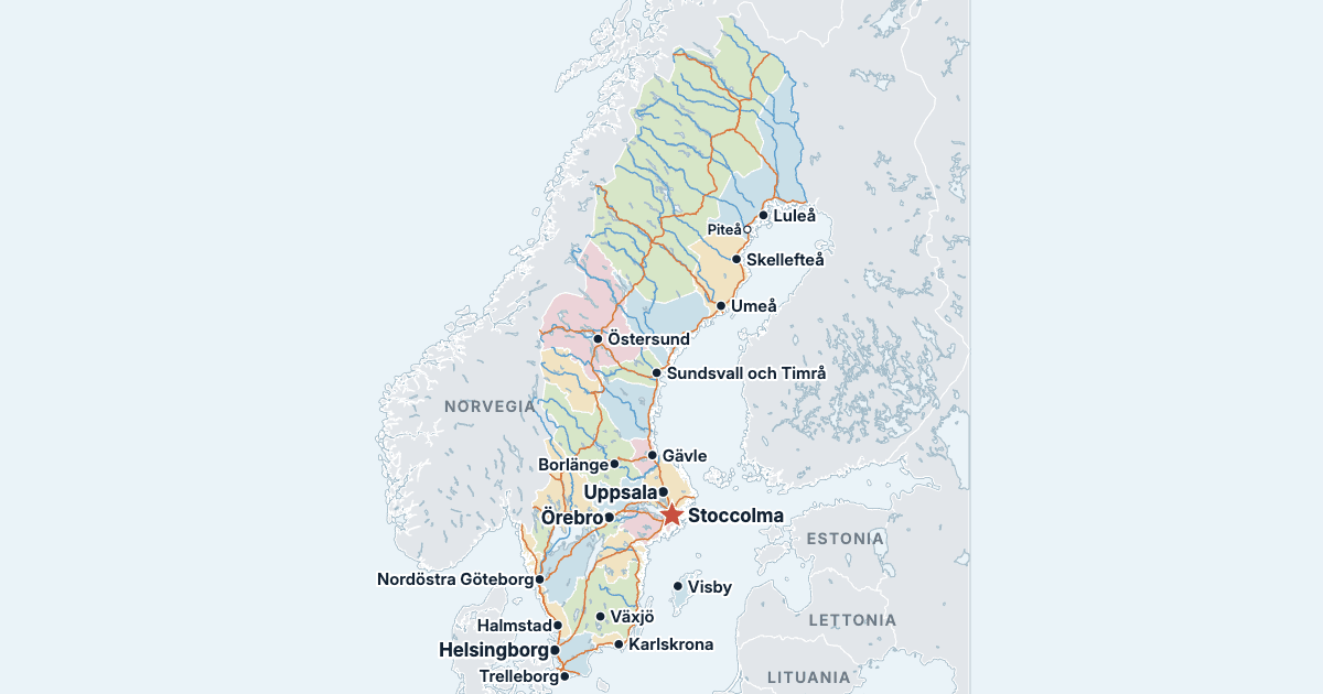 Province storiche della Svezia – mappa con le città più grandi