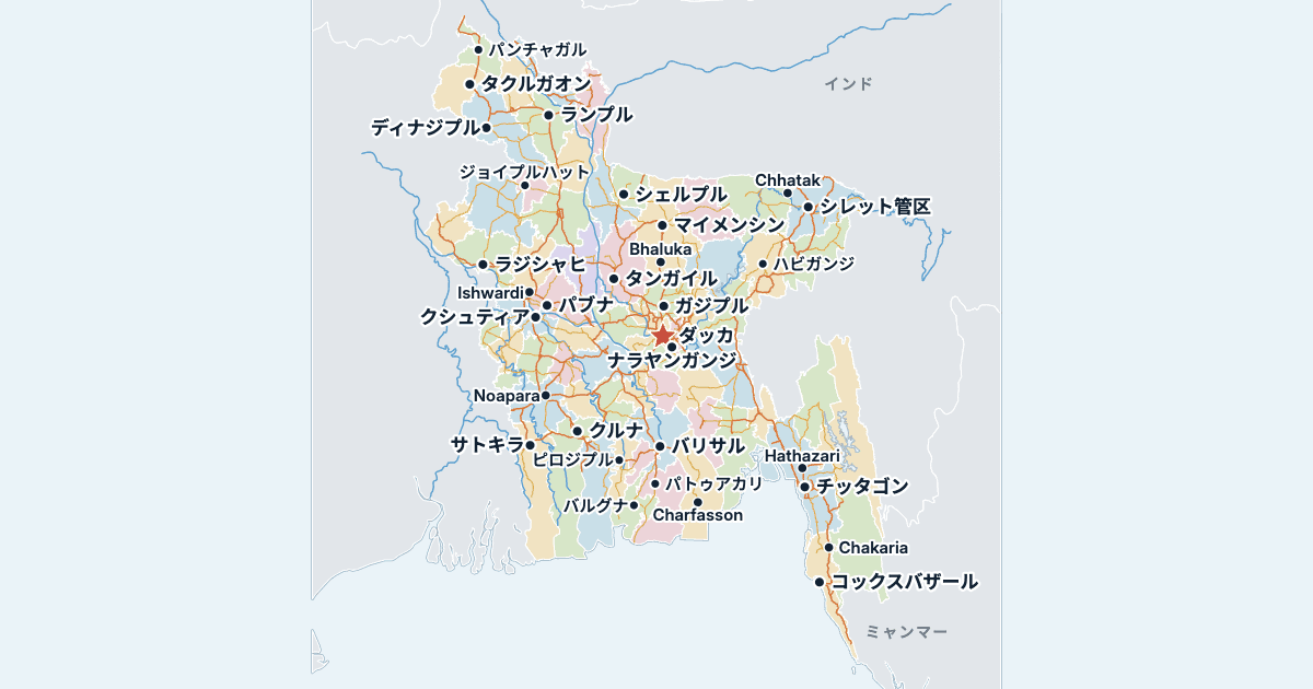 バングラデシュの地図(主な都市入り)