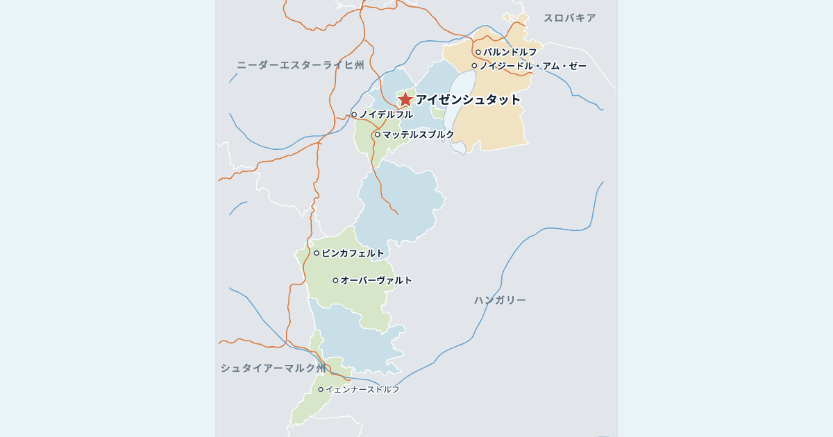 ブルゲンラント州の地図(主な都市入り)