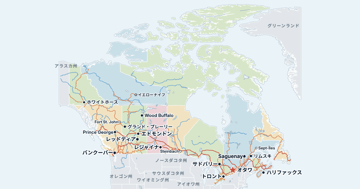 カナダの地図(主な都市入り)