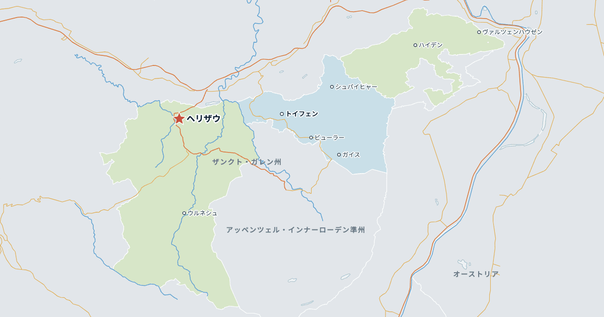 アッペンツェル・アウサーローデン準州の地図(主な都市入り)