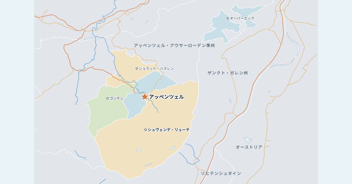 アッペンツェル・インナーローデン準州の地図(主な都市入り)