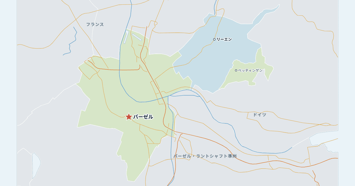 バーゼル・シュタット準州の地図(主な都市入り)