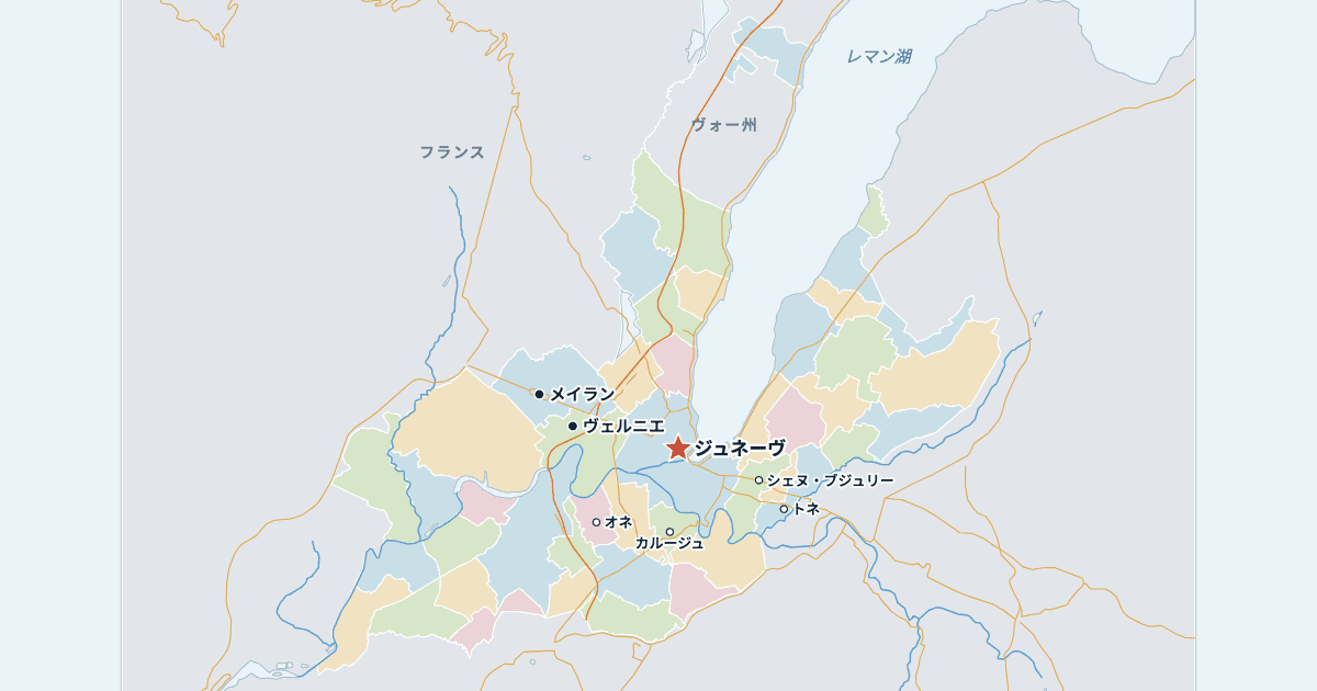 ジュネーヴ州の地図(主な都市入り)