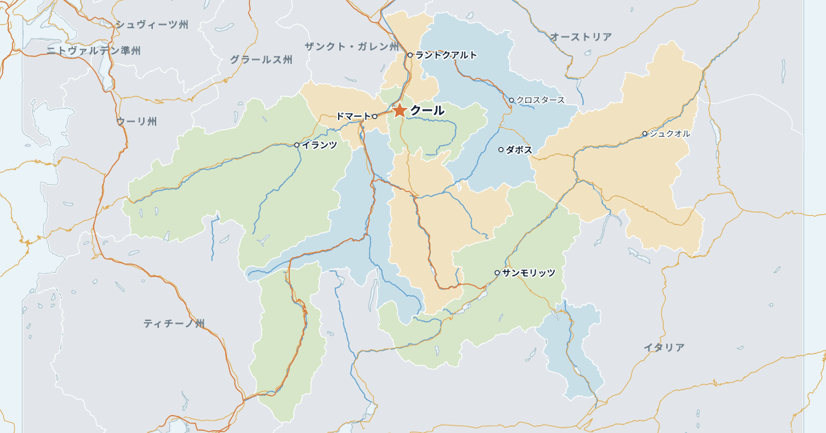 グラウビュンデン州の地図(主な都市入り)