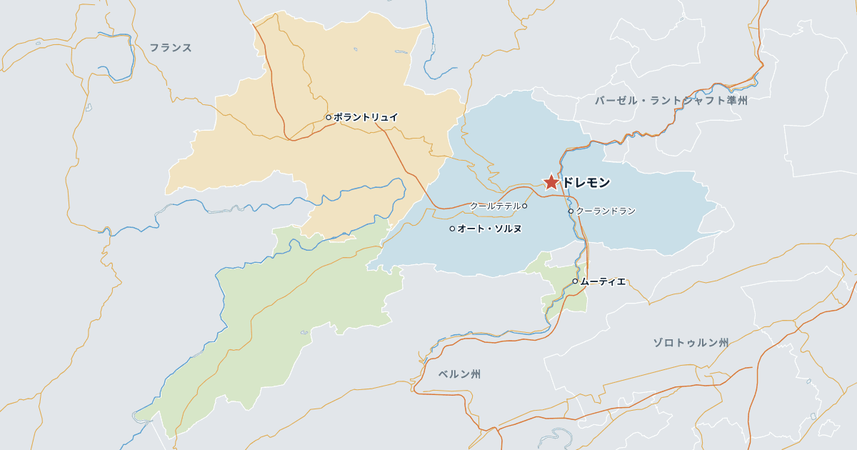 ジュラ州の地図(主な都市入り)