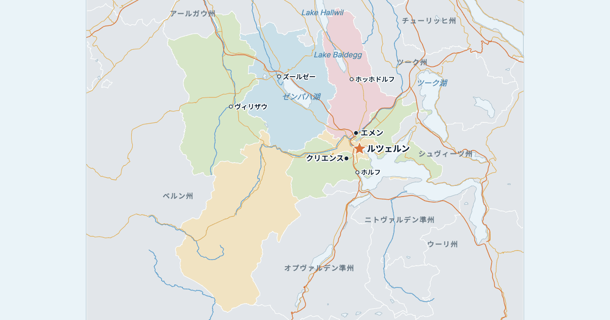 ルツェルン州の地図(主な都市入り)