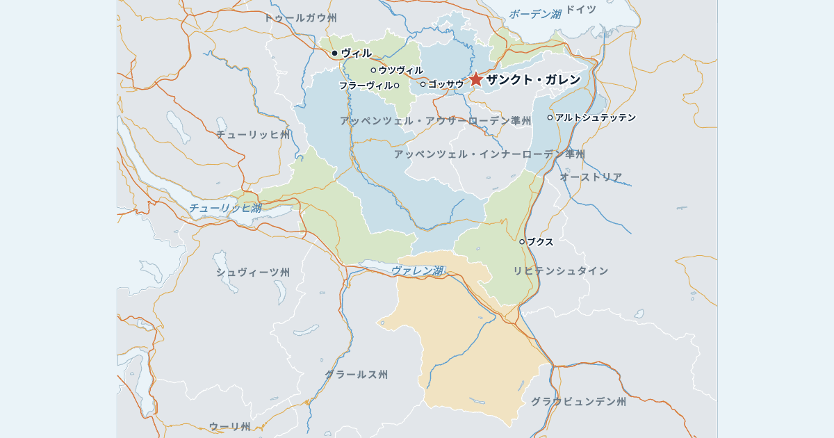 ザンクト・ガレン州の地図(主な都市入り)