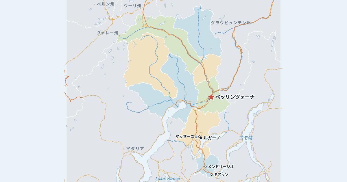 ティチーノ州の地図(主な都市入り)