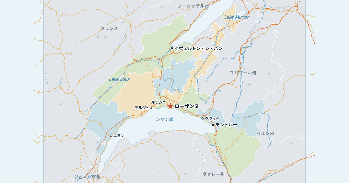 ヴォー州の地図(主な都市入り)