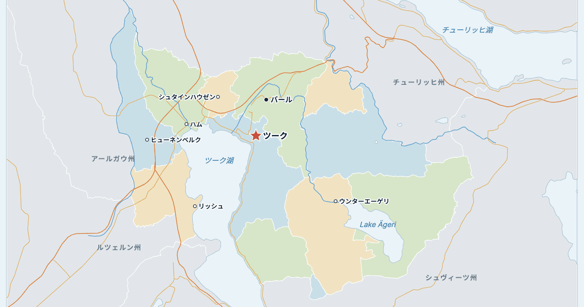 ツーク州の地図(主な都市入り)