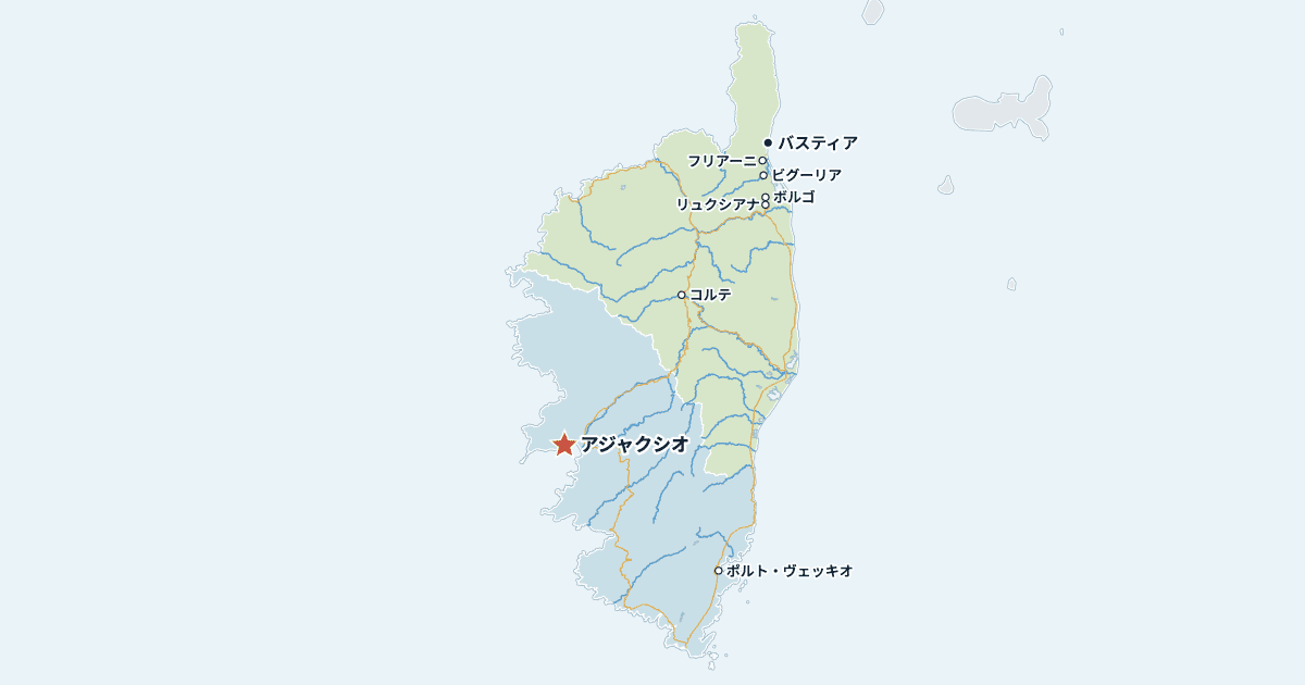 コルシカの地図(主な都市入り)