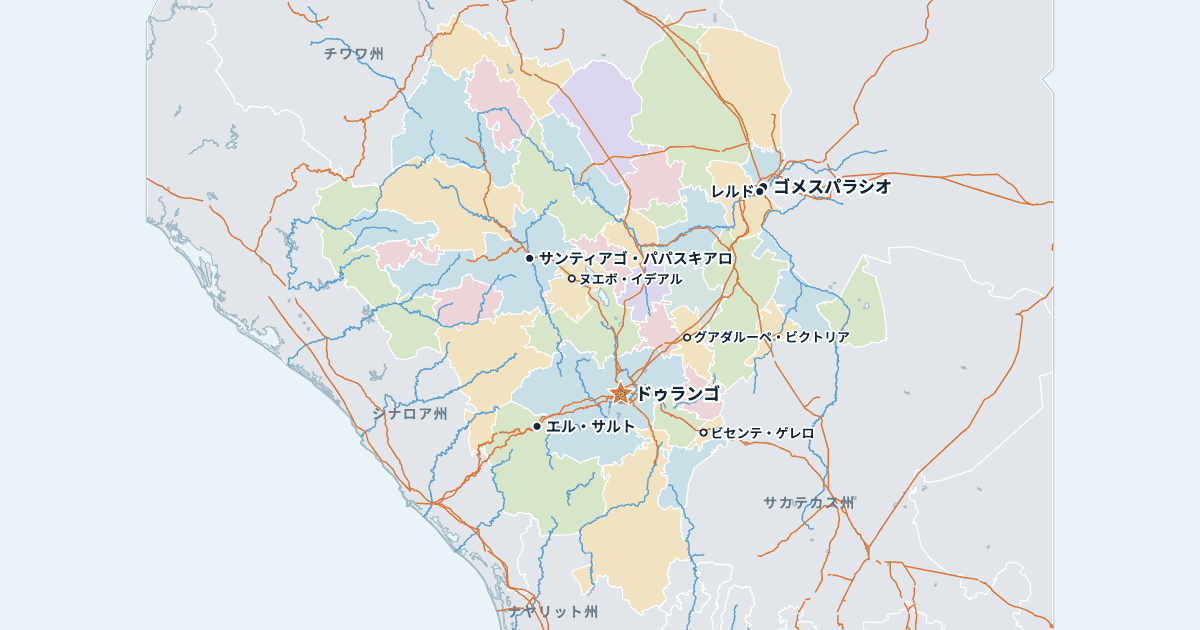ドゥランゴ州の地図(主な都市入り)