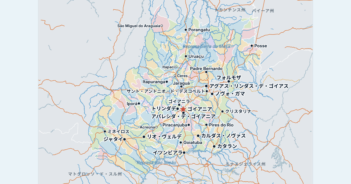 ゴイアス州の地図(主な都市入り)