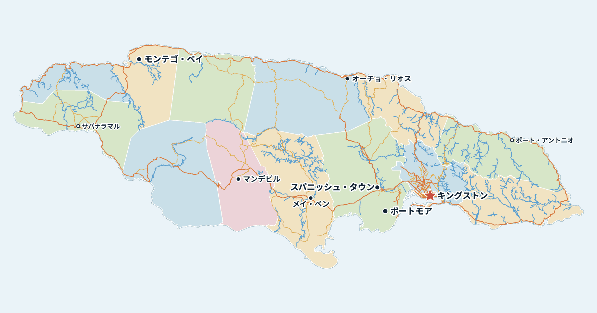 ジャマイカの地図(主な都市入り)