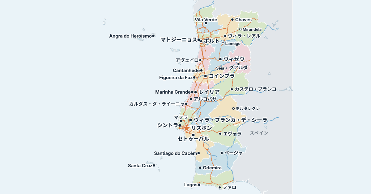 ポルトガルの地図(主な都市入り)