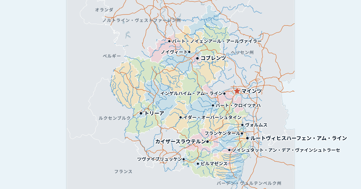 ラインラント・プファルツ州の地図(主な都市入り)