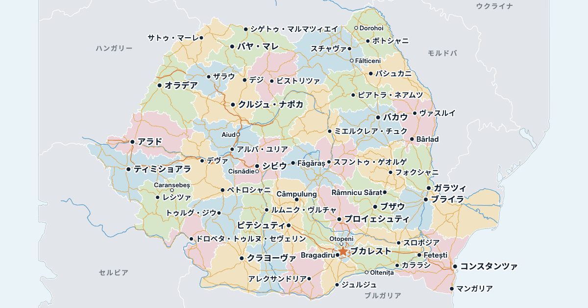 ルーマニアの地図(主な都市入り)