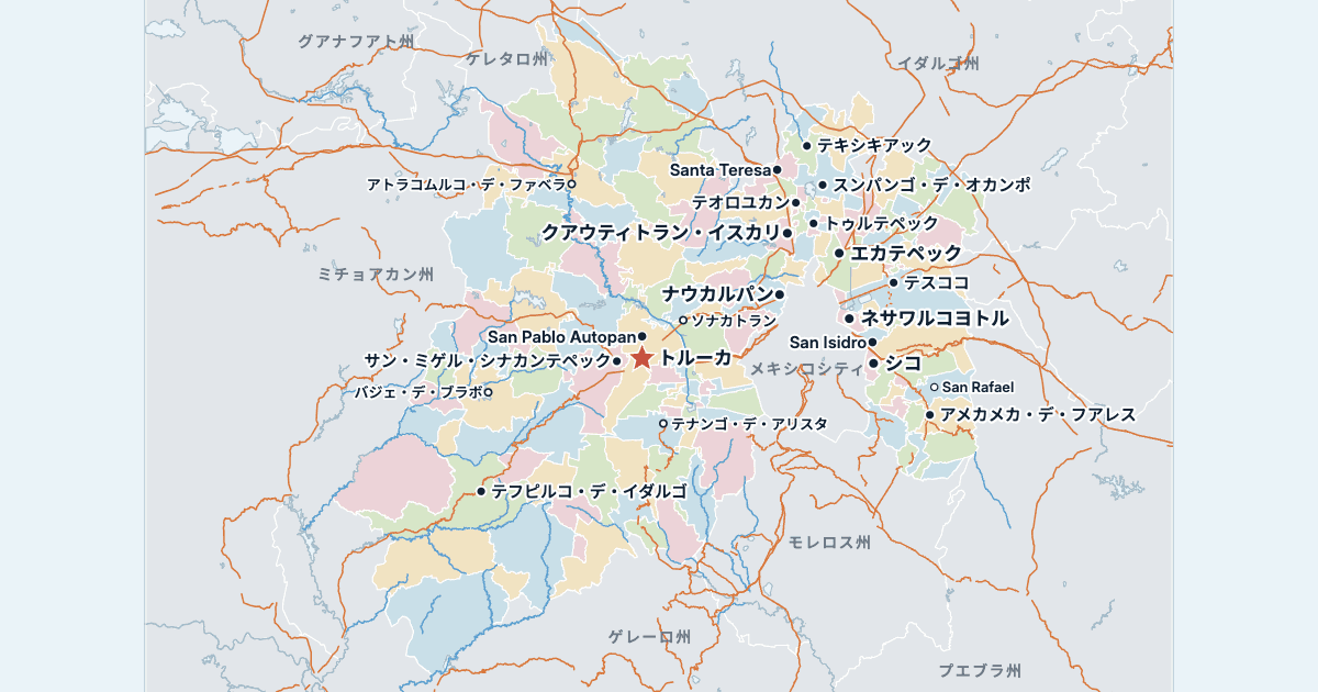 メキシコ州の地図(主な都市入り)
