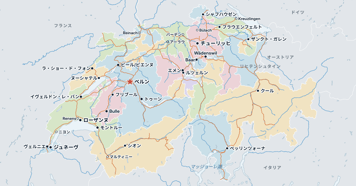 スイスの地図(主な都市入り)