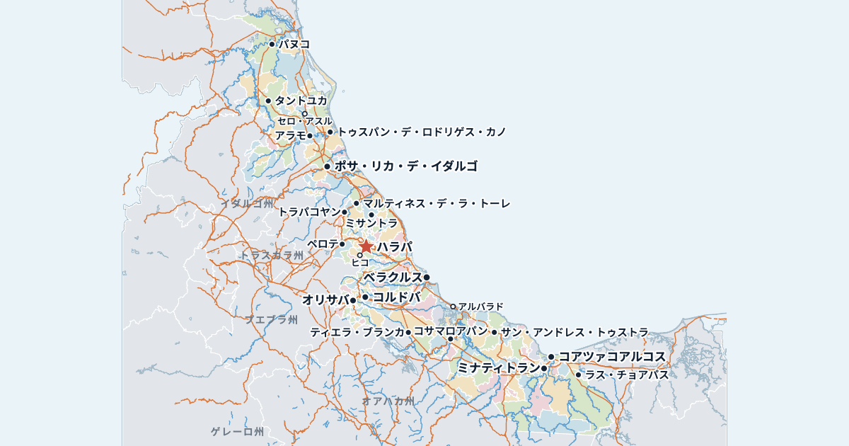 ベラクルス州の地図(主な都市入り)