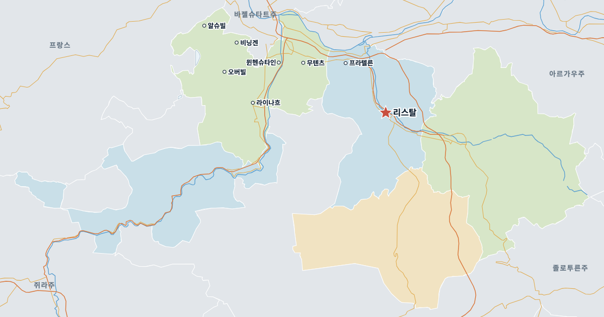 바젤란트샤프트주 지도(주요 도시 포함)