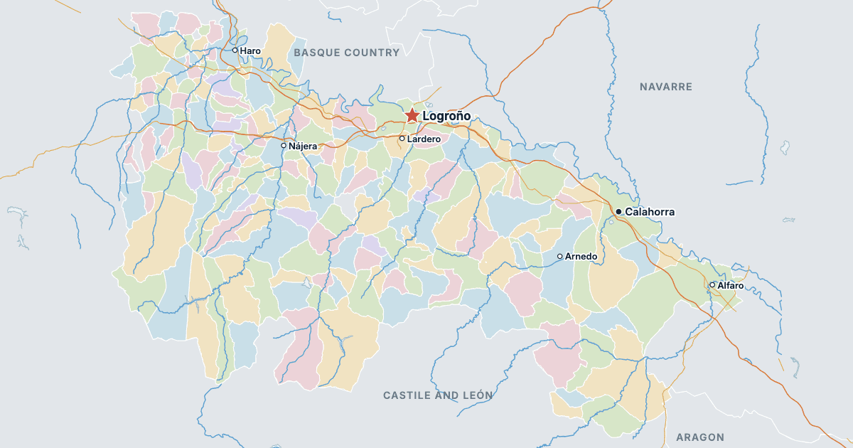 Map of La Rioja with its largest cities