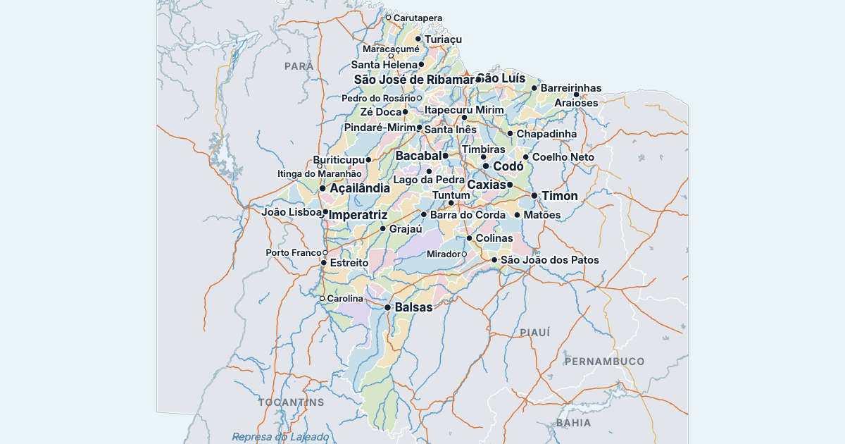 Map of Maranhão with its largest cities