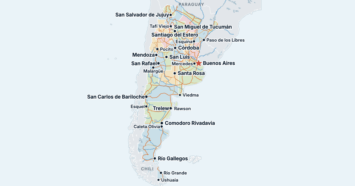 Kaart van Argentinië met de grootste steden