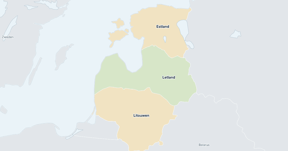 Kaart van de Baltische staten: alle landen met naam