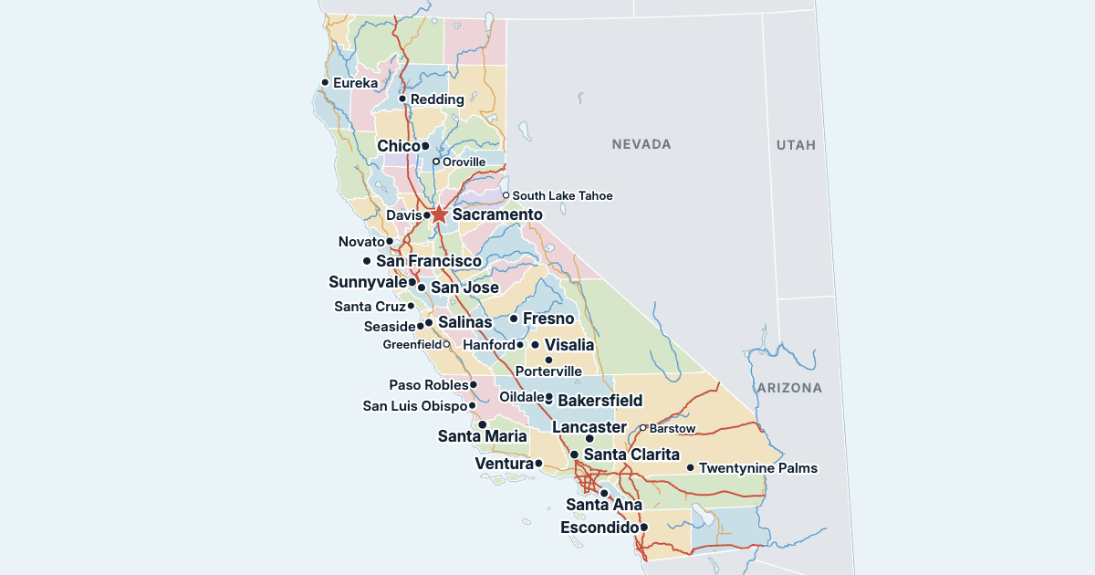Kaart van Californië met de grootste steden