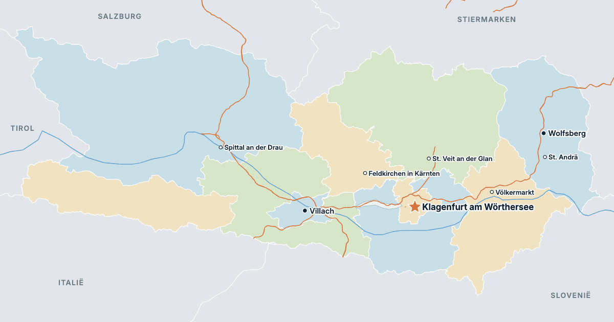 Kaart van Karinthië met de grootste steden
