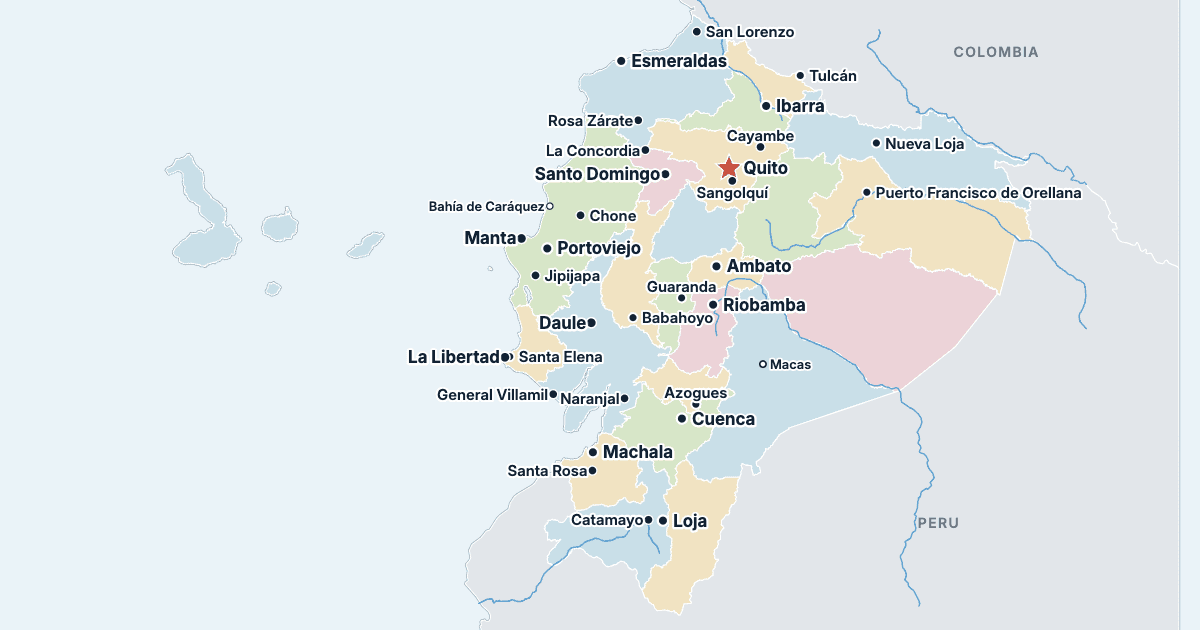 Kaart van Ecuador met de grootste steden