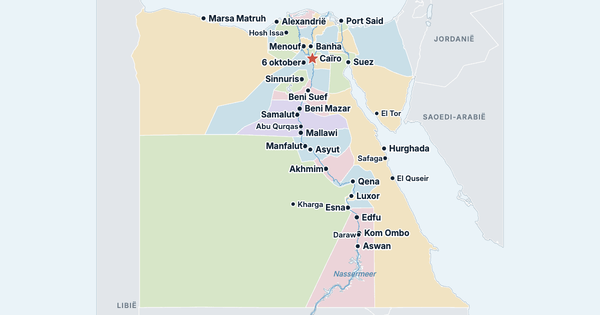 Kaart van Egypte met de grootste steden