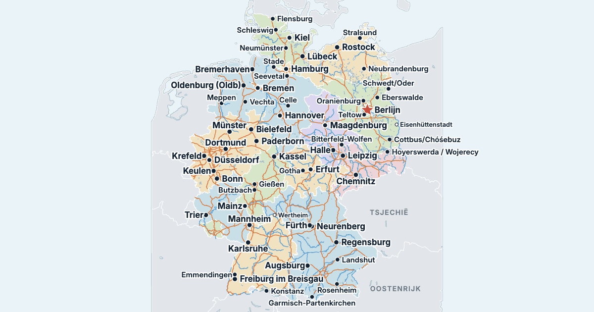 Kaart van Duitsland met de grootste steden