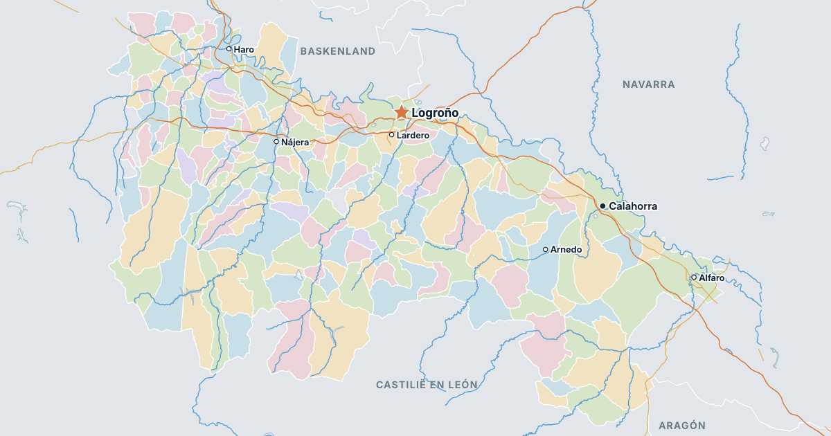 Kaart van La Rioja met de grootste steden