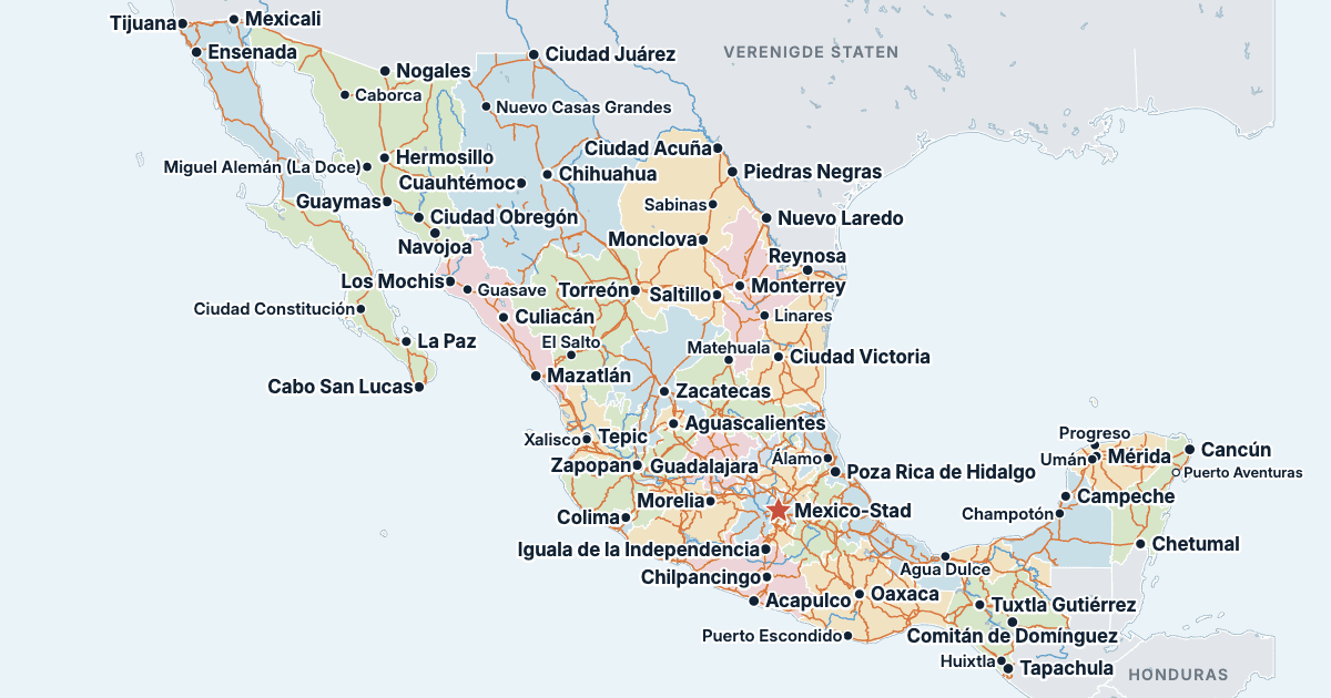 Kaart van Mexico met de grootste steden