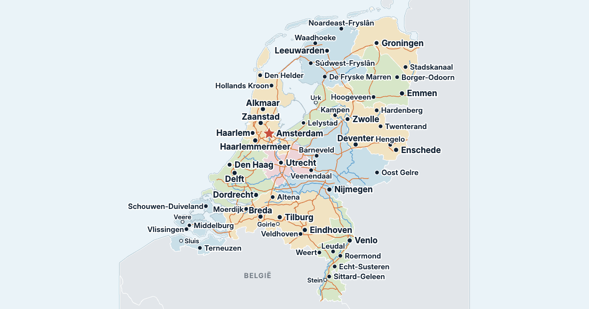Kaart van Nederland met de grootste steden