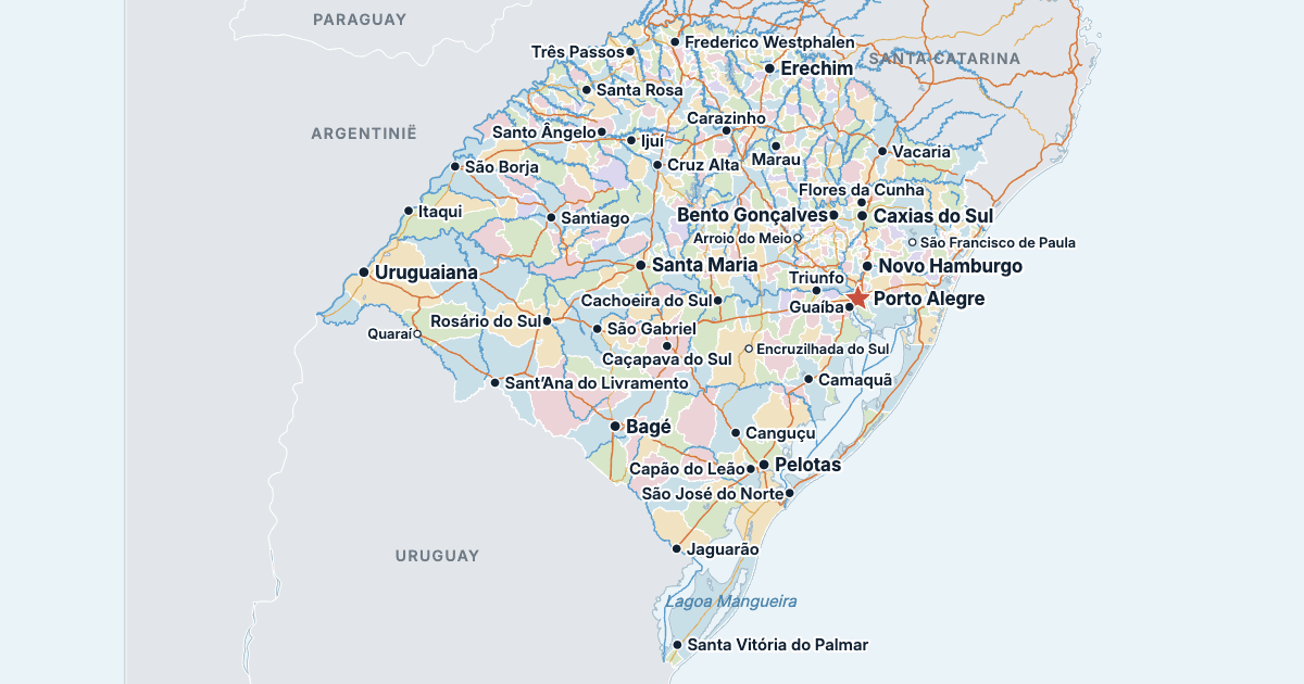 Kaart van de staat Rio Grande do Sul met de grootste steden