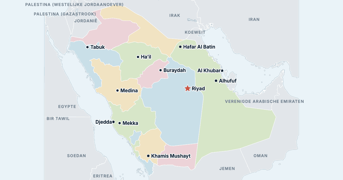 Kaart van Saoedi-Arabië met de grootste steden
