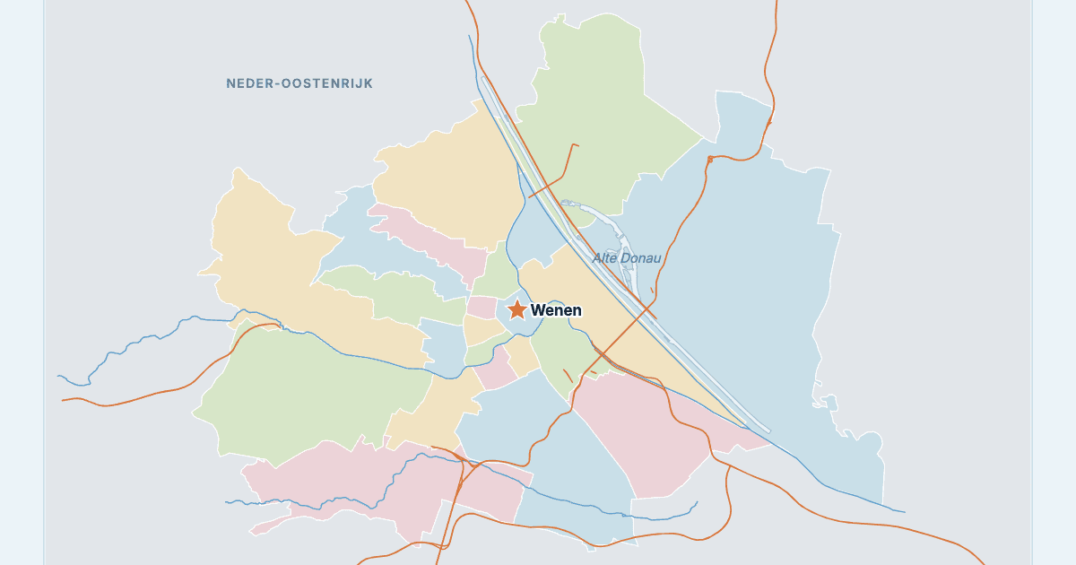 Kaart van Wenen met de grootste steden