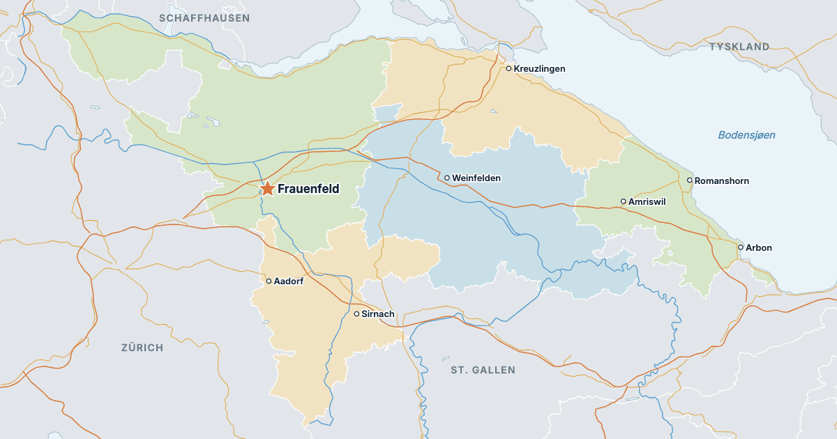 Kart over kantonen Thurgau med de største byene