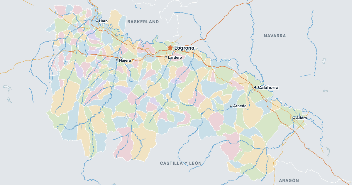 Kart over La Rioja med de største byene