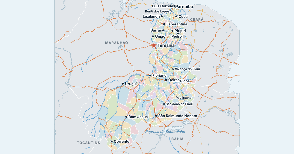 Map of Piauí with its largest cities