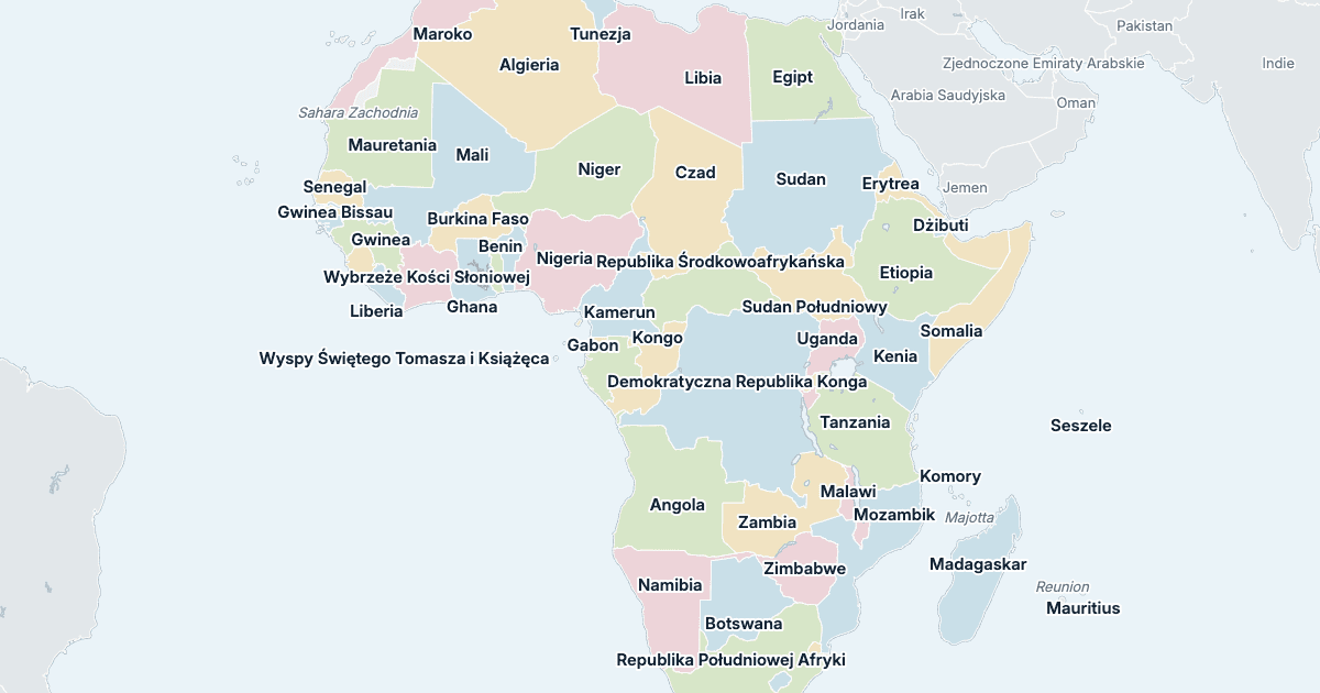 Mapa Afryki: wszystkie państwa z nazwami