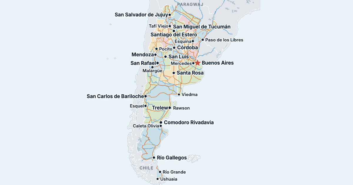 Mapa Argentyny z największymi miastami