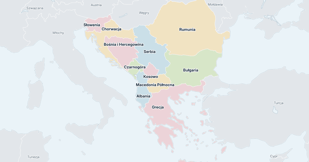 Mapa Bałkanów: wszystkie państwa z nazwami