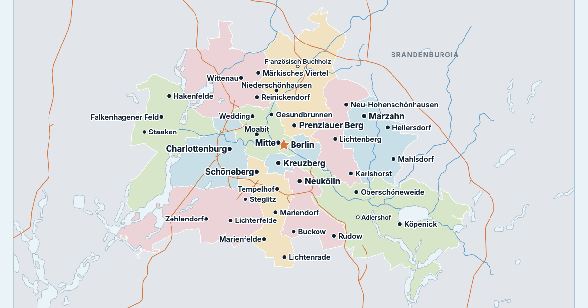 Mapa Berlina z największymi miastami