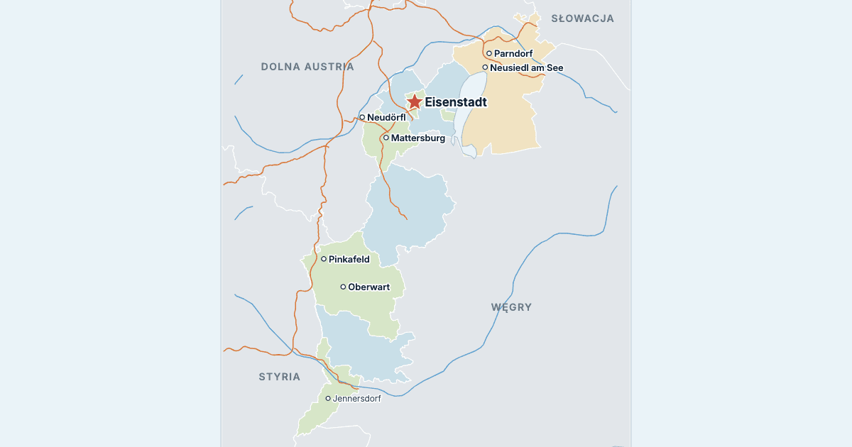 Mapa Burgenlandu z największymi miastami